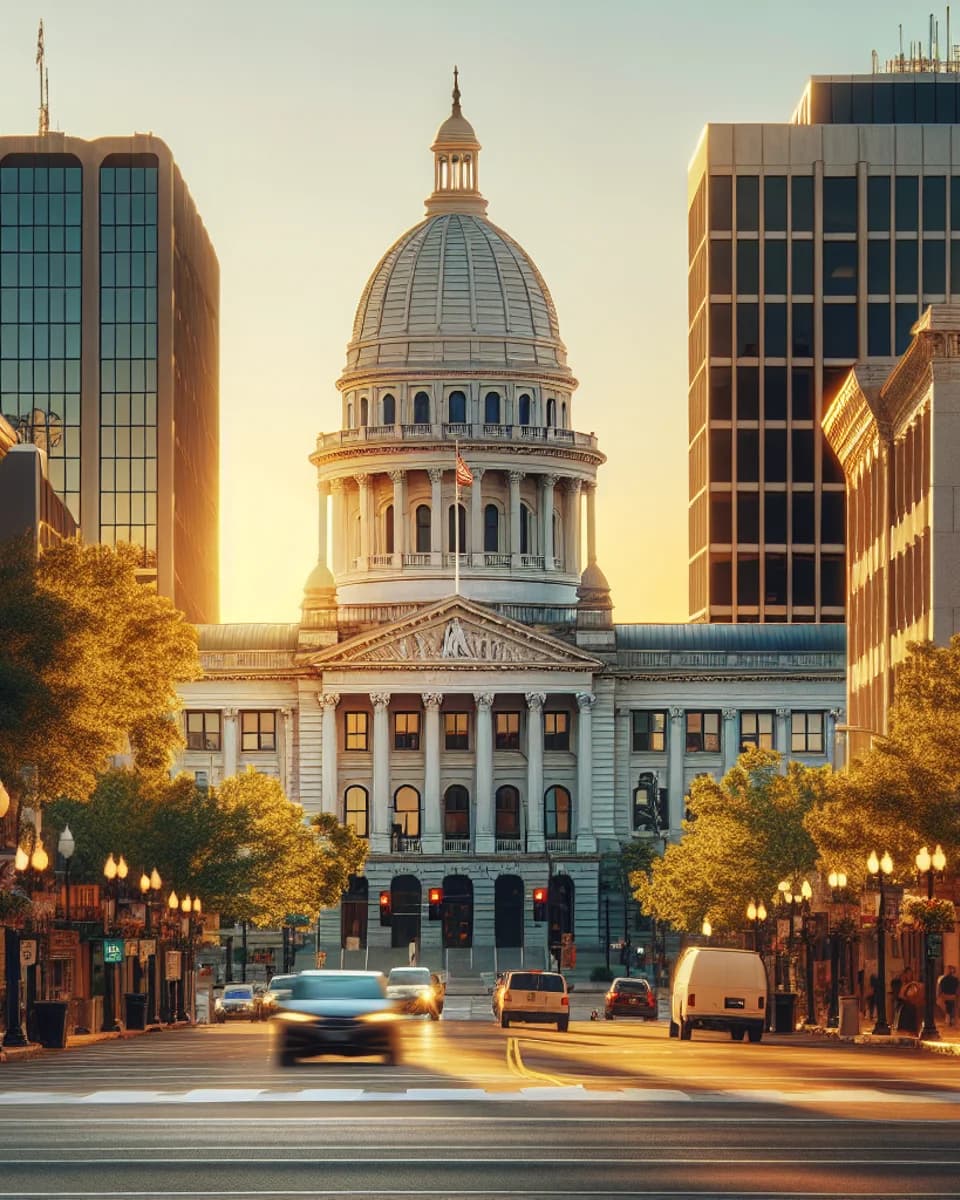 Springfield Illinois commercial downtown with state capitol